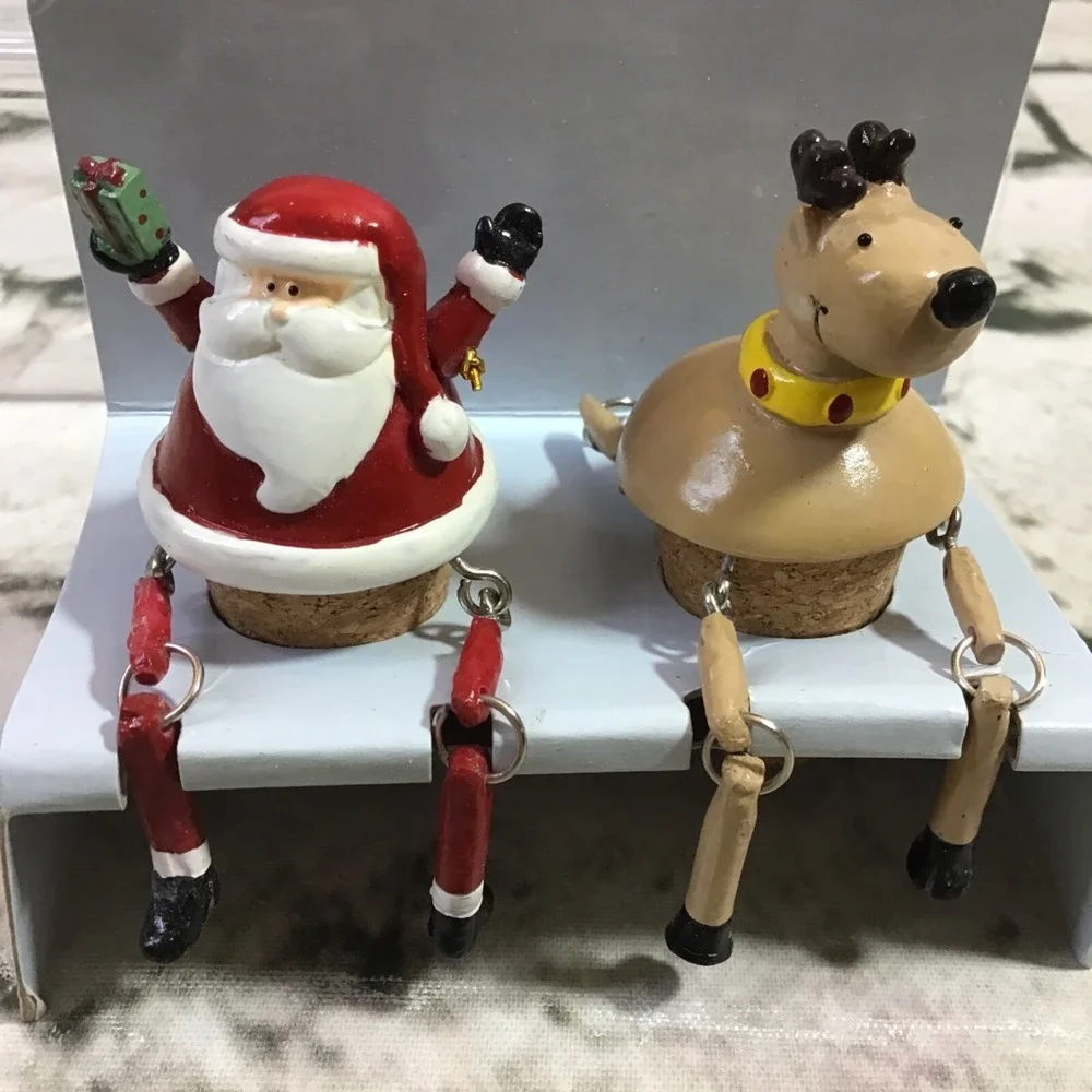 North Pole Pals Santa And Reindeer Bottle Stoppers Set Holiday Decor